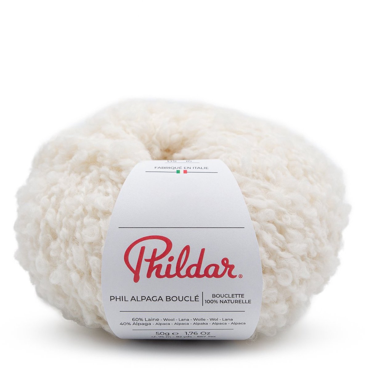Phildar - Alpaga Bouclé - 100 % natuurlijke premium breigaren - 40 % Alapaca, 60 % Wol - Krullend effect - Wordt per 5 stuks verkocht - Kleur : Ecru