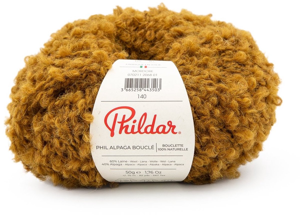 Phildar - Alpaga Bouclé - 100 % natuurlijke premium breigaren - 40 % Alapaca, 60 % Wol - Krullend effect - Wordt per 5 stuks verkocht - Kleur : Mordoré