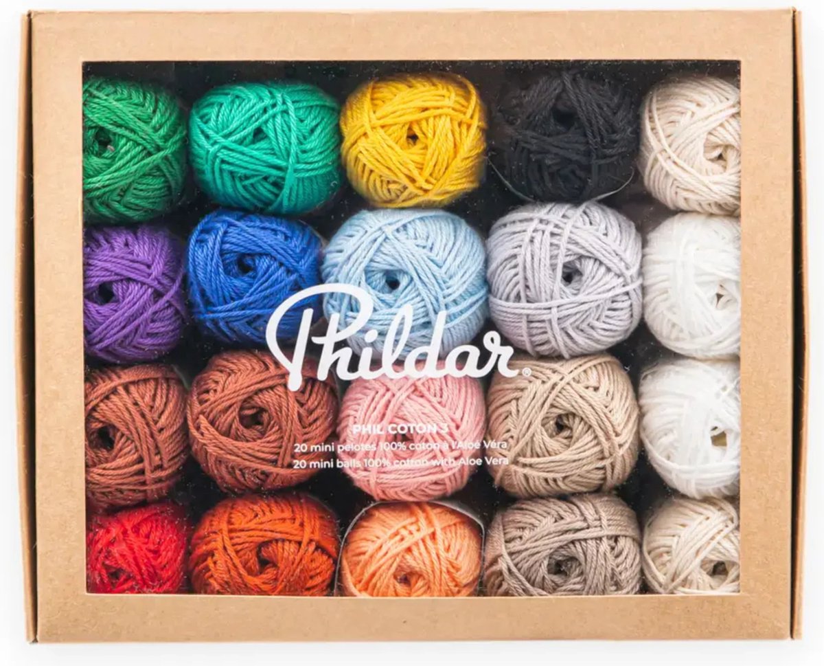 Phildar - Set van 20 mini-bollen van 25 gr. - Coton 3 - kleur: Arc en ciel