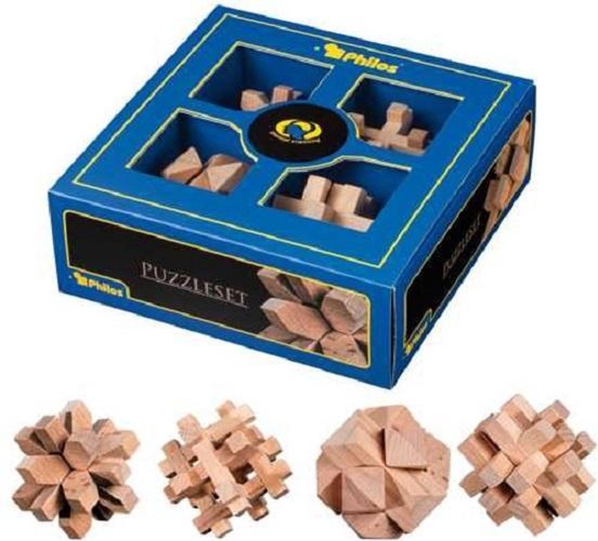   - Puzzelset, 4 houten puzzels 21x21x7.5 cm - Mental Training