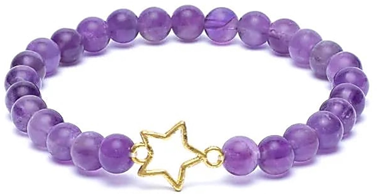 Armband amethist elastisch met ster bedel