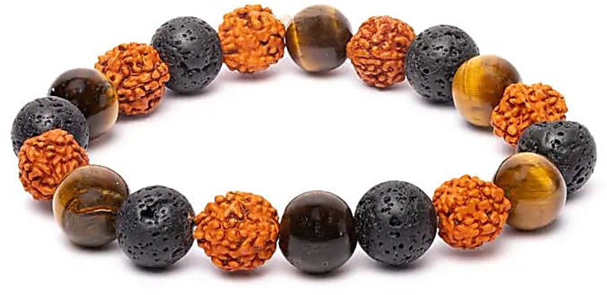 Armband rudraksha, tijgeroog en lavasteen