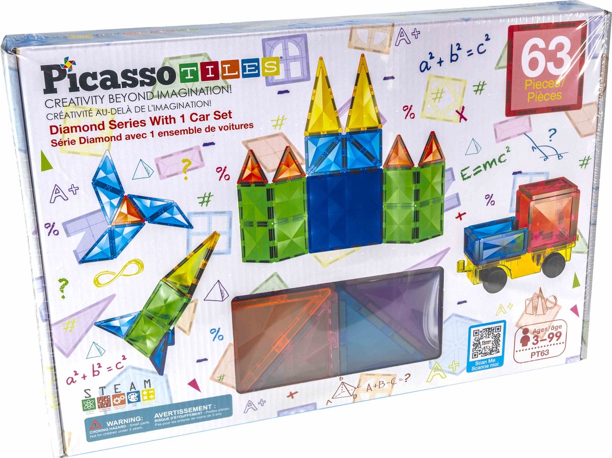 Tactic Picasso Tiles - Constructiespeelgoed - Magnetic Tiles - Magnetische Tegels - Diamond Series Set: 63-delig