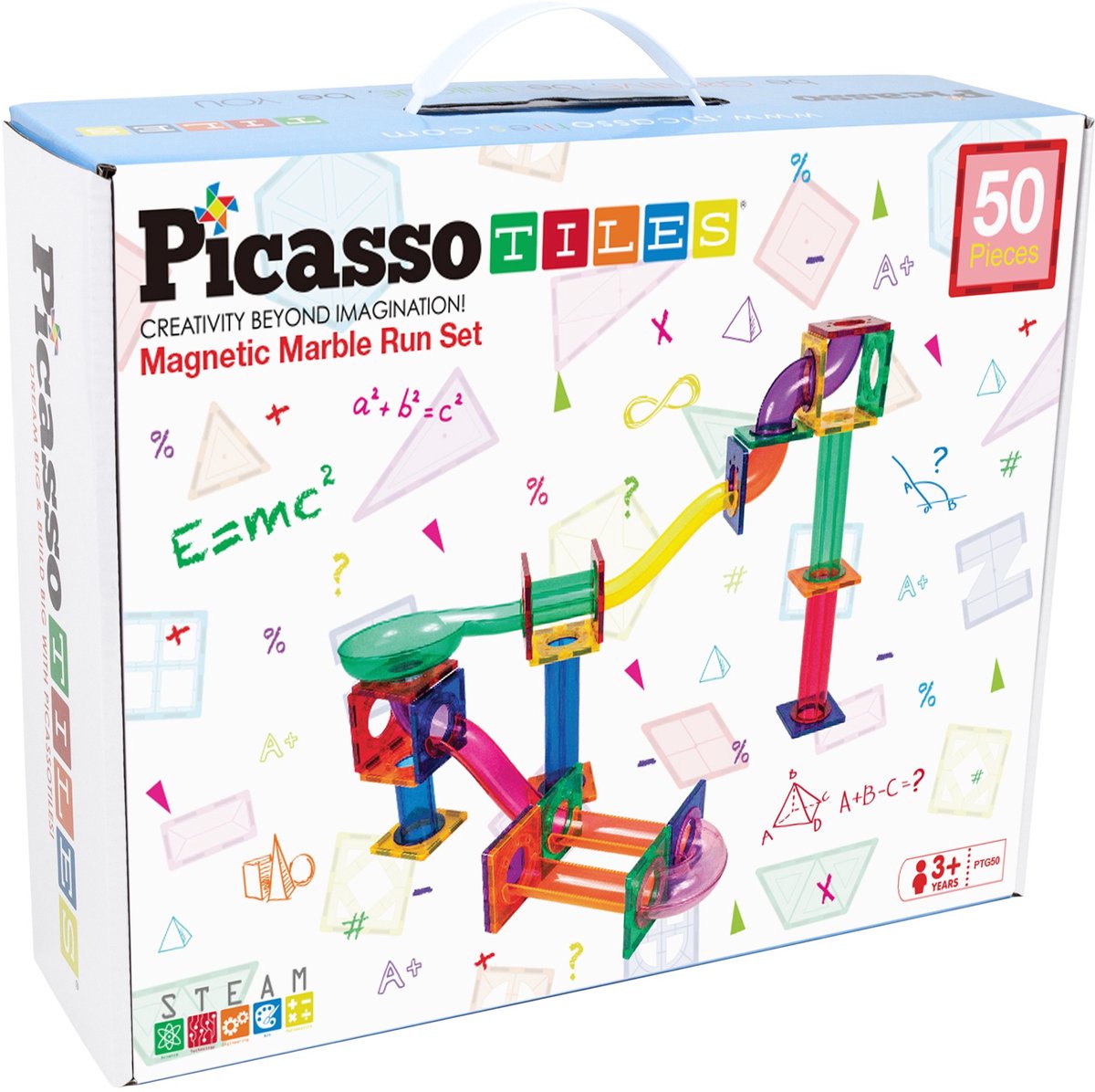 Tactic Picasso Tiles - Constructiespeelgoed - Magnetic Tiles - Magnetische Tegels - Knikkerbaan: 50-delig