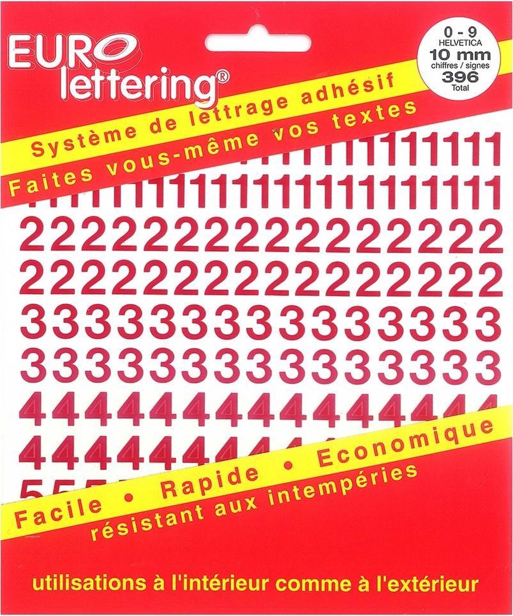 Eurolettering rood - 10 mm cijfers