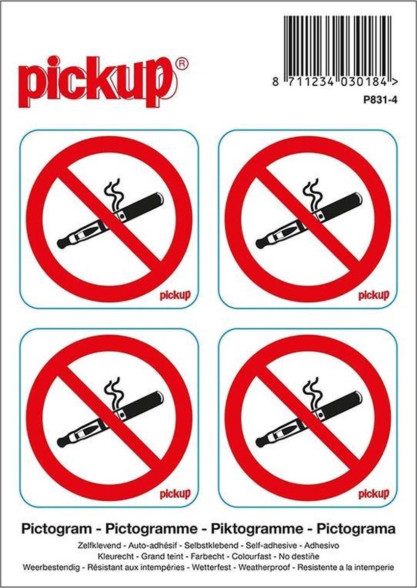 Pickup  Mini Pictos verboden te vapen-dampen 4,7x4,7 cm 4 stuks