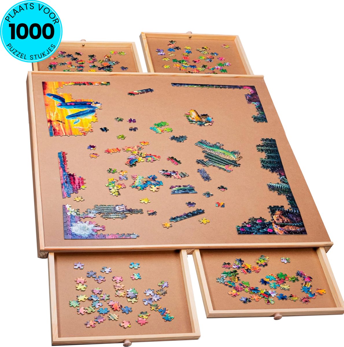PiecePro Puzzelbord met 4 Lades - 1000 Stukjes - Puzzeltafel met Opbergsysteem - 76 x 57 cm - Puzzelmat - Portapuzzle - Puzzelplaat - Puzzelplank