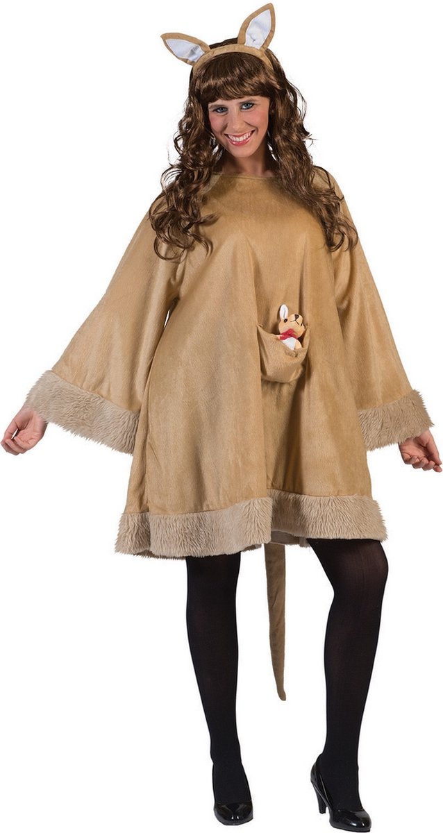 Pierros - Kangoeroe Kostuum - Kangoeroe - Vrouw - bruin,wit / beige - One Size - Carnavalskleding - Verkleedkleding
