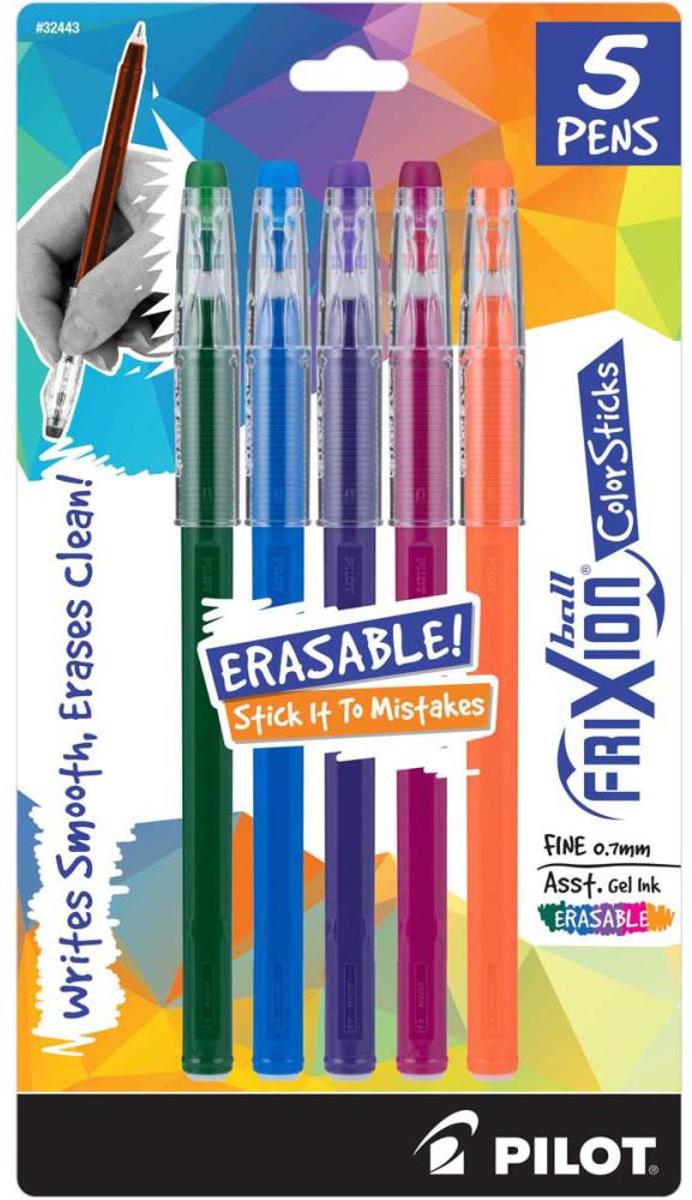 Pilot FriXion set van 5 uitgumbare gelpennen met dop, gekleurd assortiment