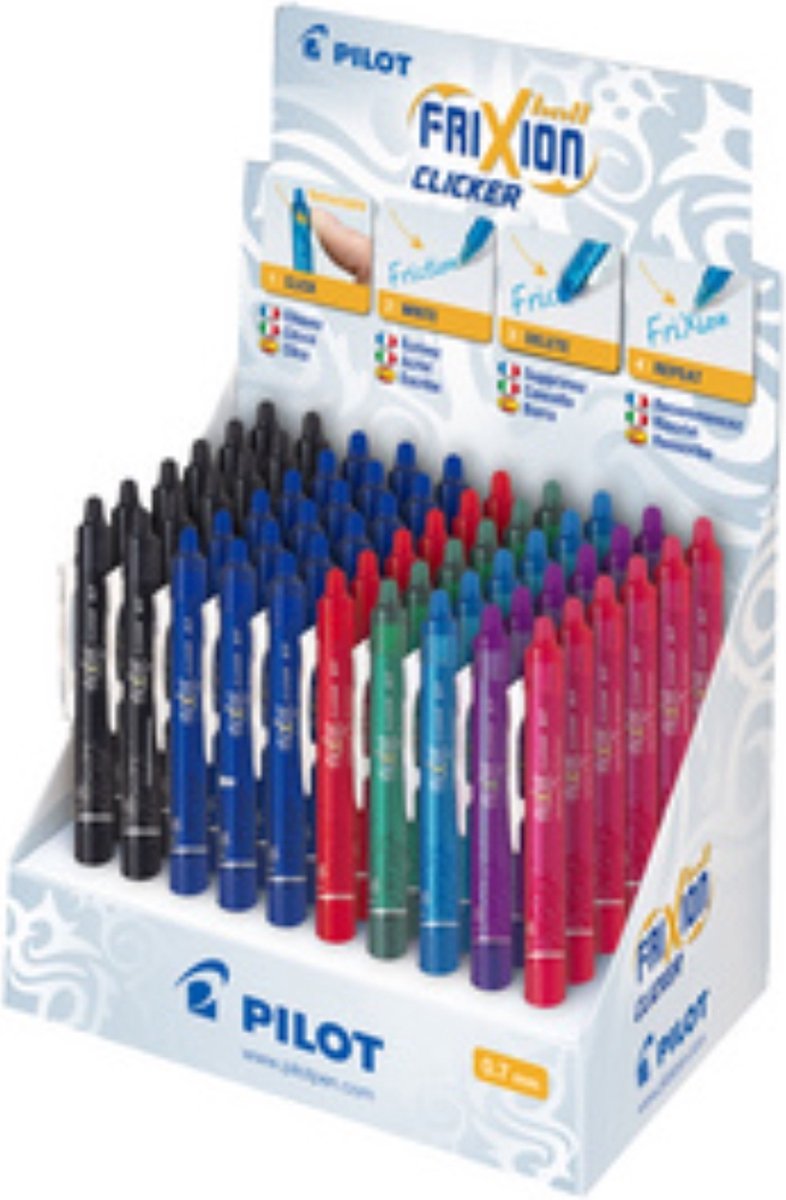 PILOT Frixion Rollerball - Met clicker - Puntdikte 0.7mm - Uitwisbare inkt door wrijvingswarmte - Puzzelpen - Puzzlepen