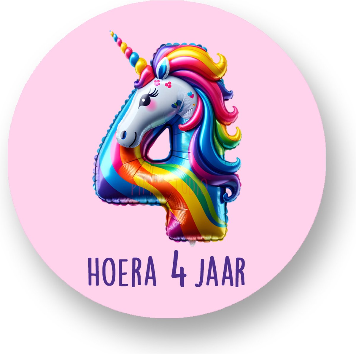 25x Traktatiestickers Folieballon 4 Jaar - Verjaardag stickers - Unicorn - Folie Ballon - Sluitstickers - Kinderfeest Traktatie - Uitdelen - Uitdeeltraktatie - Traktatiestickers Pimp Studio