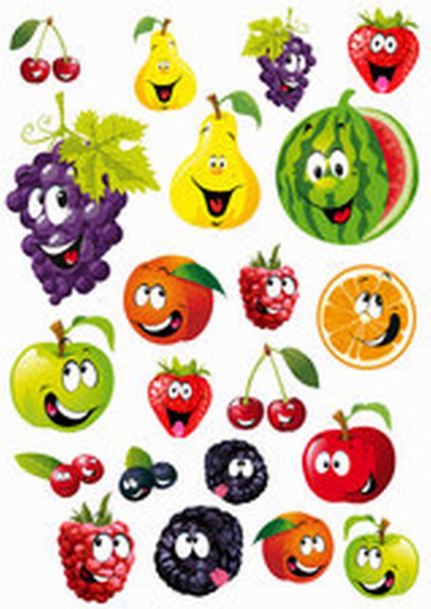 Fietsstickers fruit gezichtjes , container stickers watervast, regenbestendig, stevige plakkracht