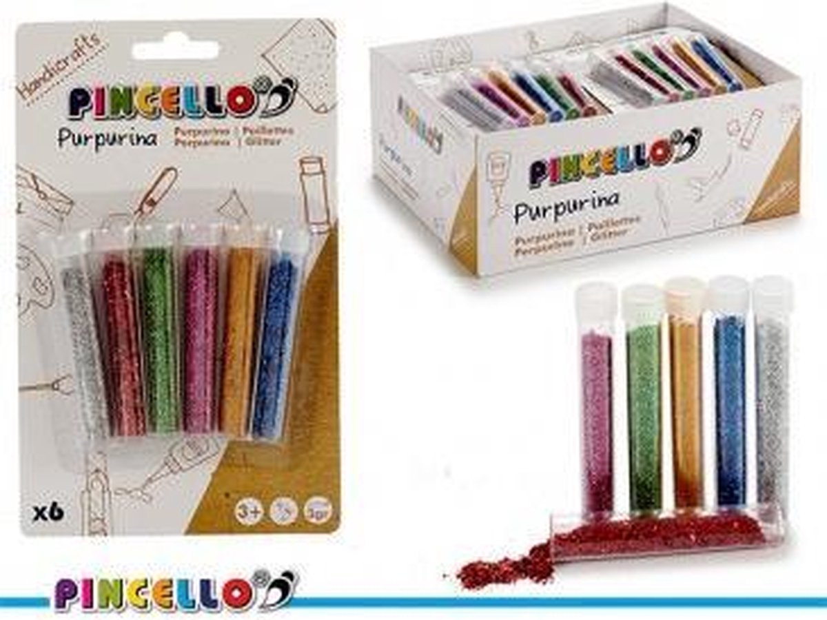 Pincello Glitter Set Buisjes Multigekleurd 6x3gr