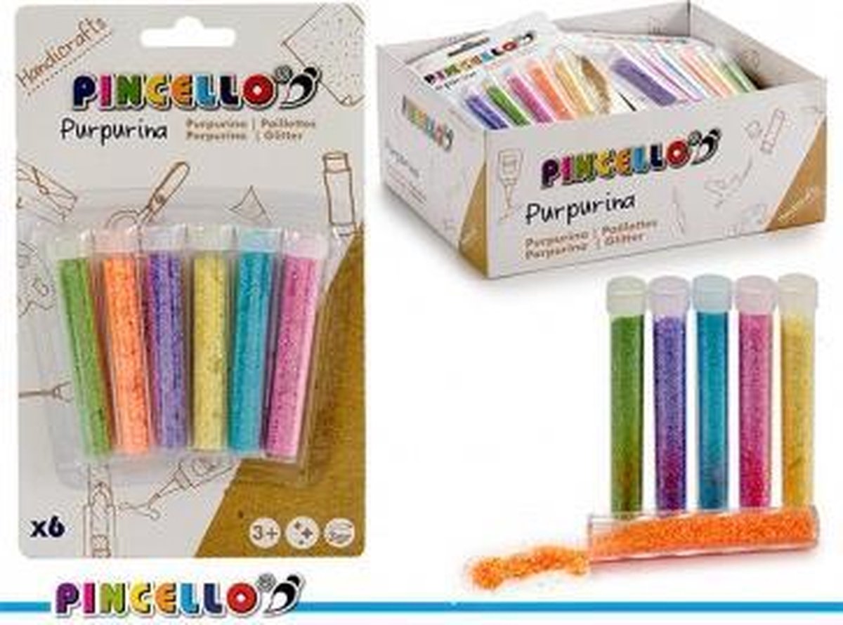 Pincello Glitter Set Buisjes Multigekleurd 6x3gr