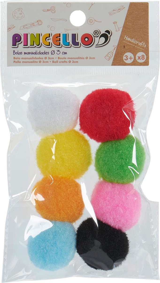 Pincello Pompoms 3 Cm Textiel 8 Stuks