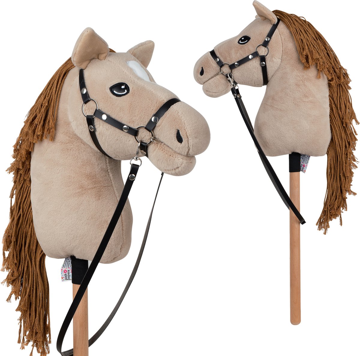 Pink Papaya Hobby Paard, met halster en trens, stokpaardje voor hobby horsing, paard om op te rijden voor kinderen