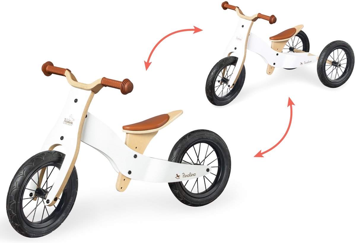 Pinolino Houten Loopfiets Balance 2 in 1 Oskar - Wit/naturel - 2 in 1 Loopfiets en driewieler - duurzaam