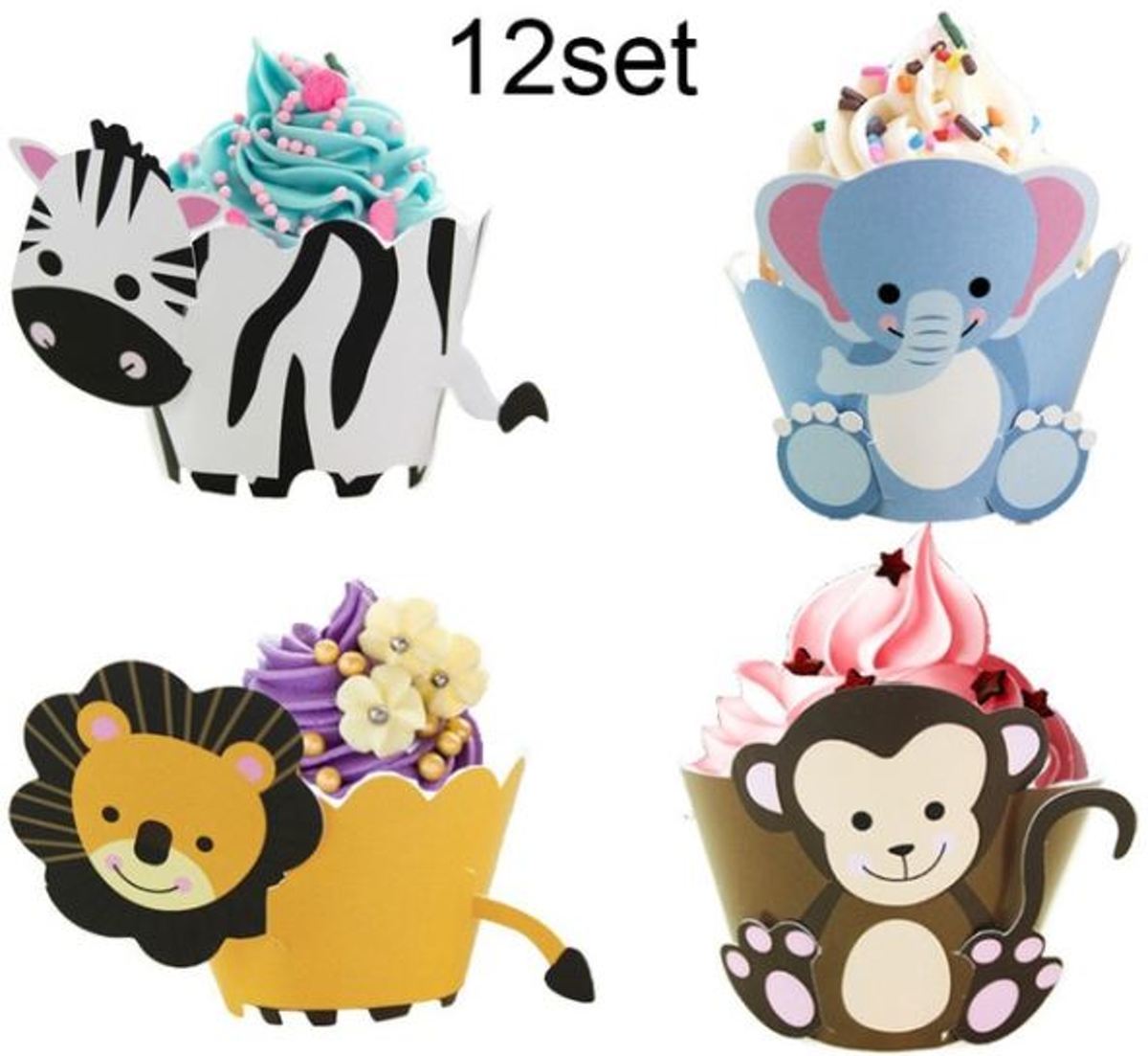 12 stuks jungle - dieren cupcake omslagen