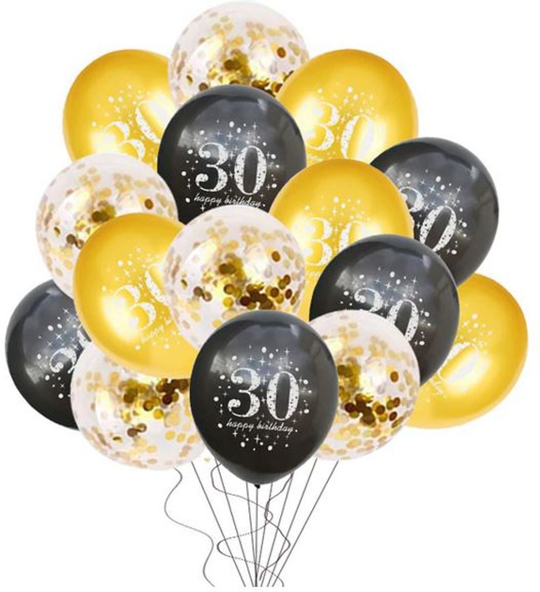 15 stuks ballonnen 30 jaar inclusief confetti ballonnen