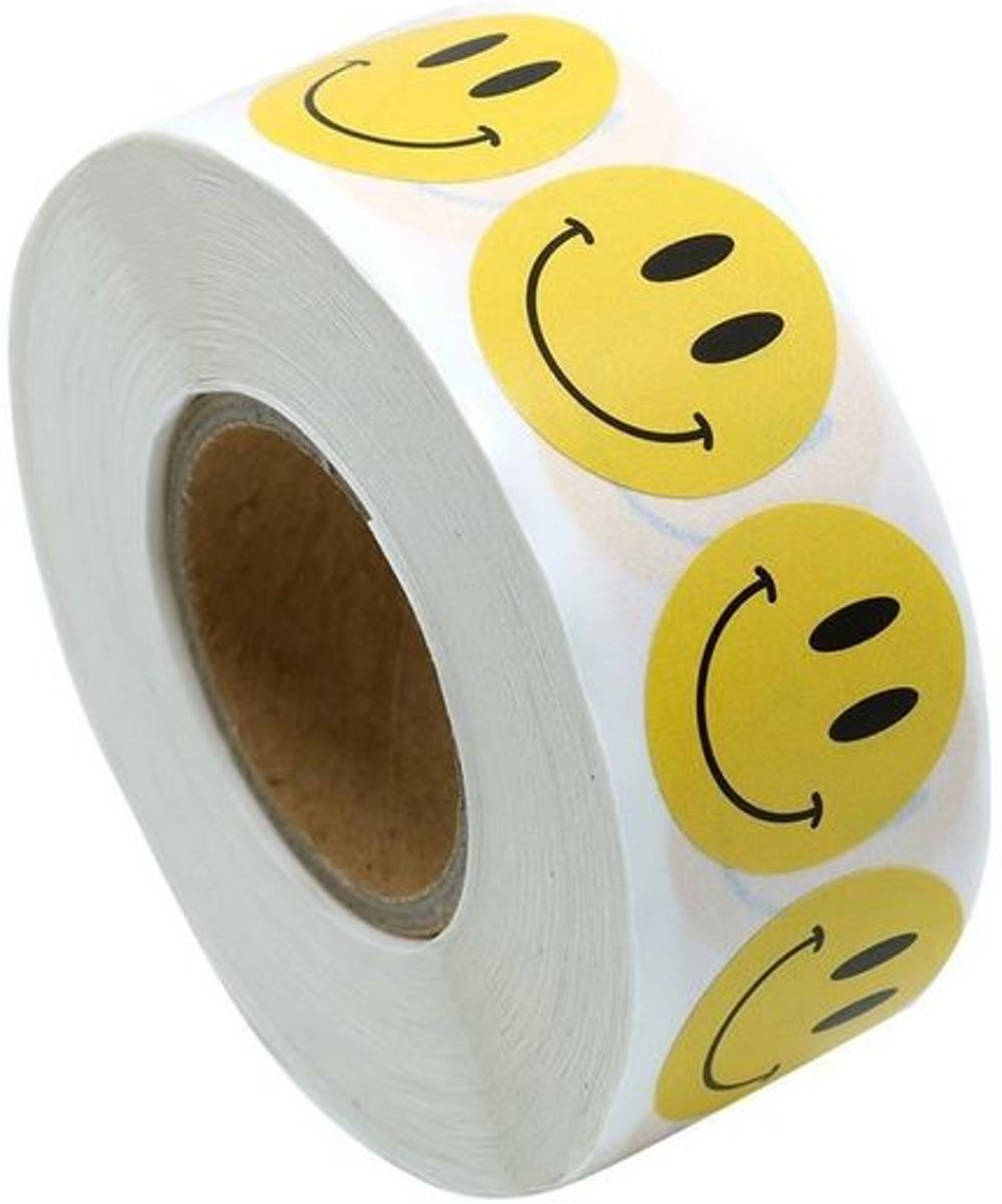 500 Smiley stickers geel op rol