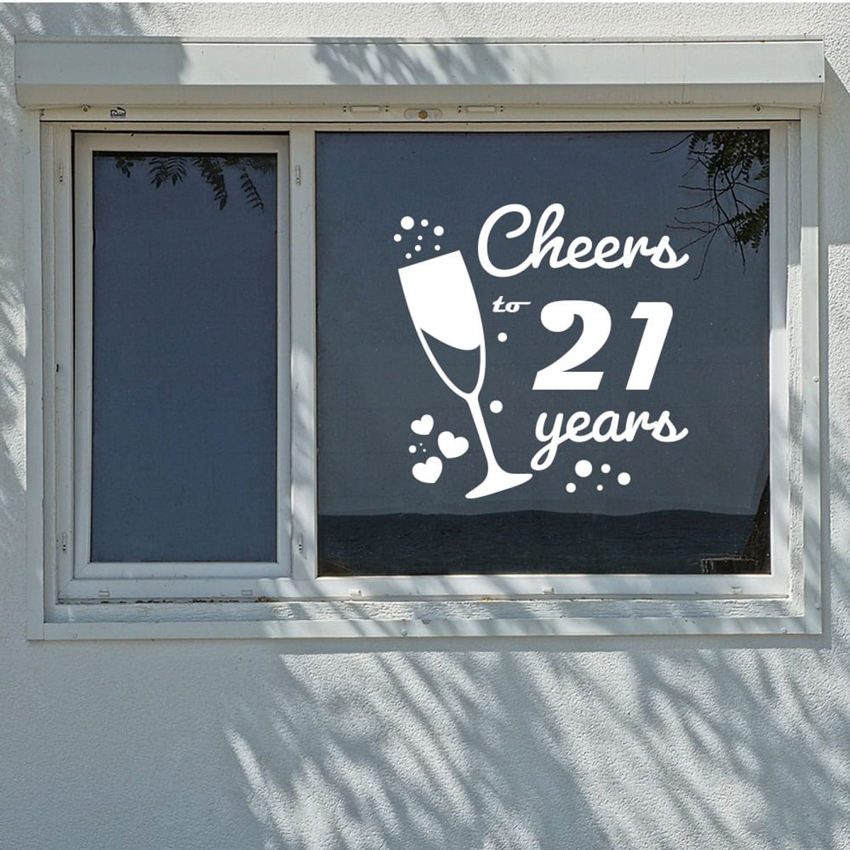 Cheers to 21 years – de perfecte raamsticker voor jouw verjaardag of jubileum - Blauw - 55-x-55-cm 55 x 55 c