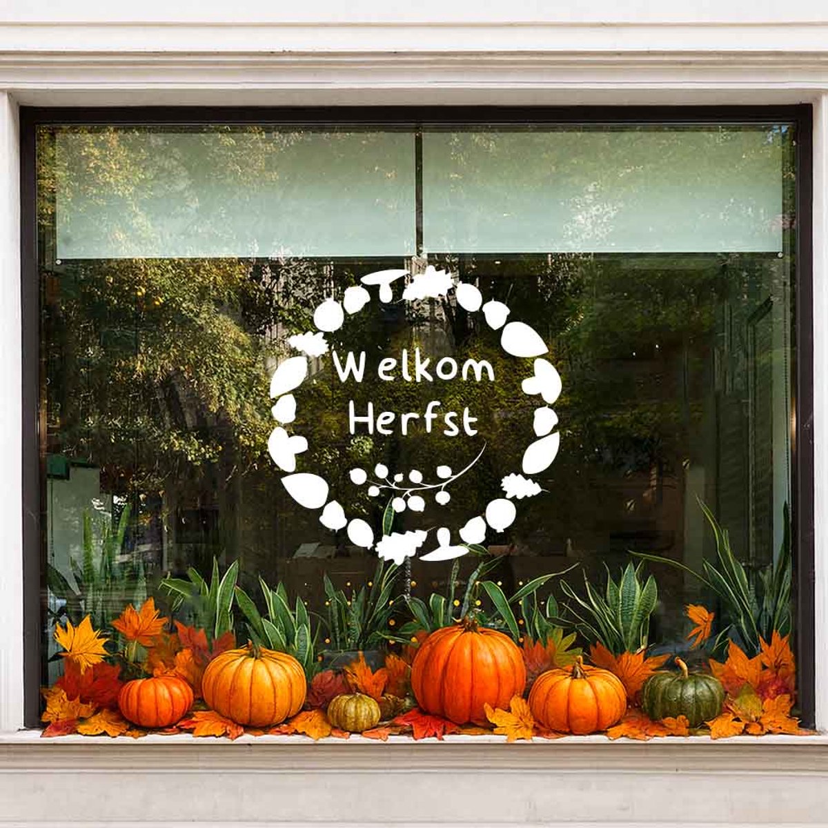 Herbruikbare raamsticker herfst – welkom herfst cirkel - Wit - 30-x-30-cm 30 x 30 c