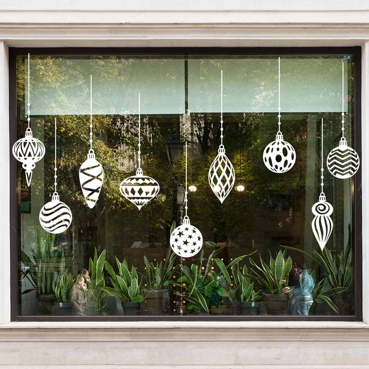 Raamsticker Kerst Kerstballen met sterren - Wit - ONESIZE