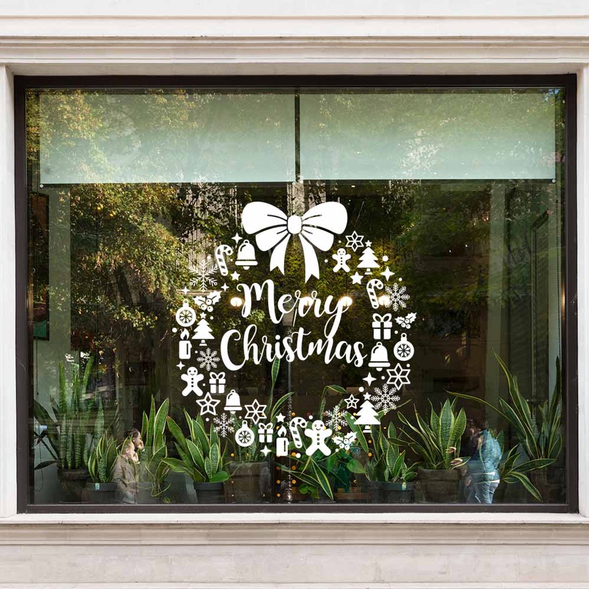 Raamsticker Kerst Rond Merry Christmas Strik - Groen - 60-x-60-cm 60 x 60 c
