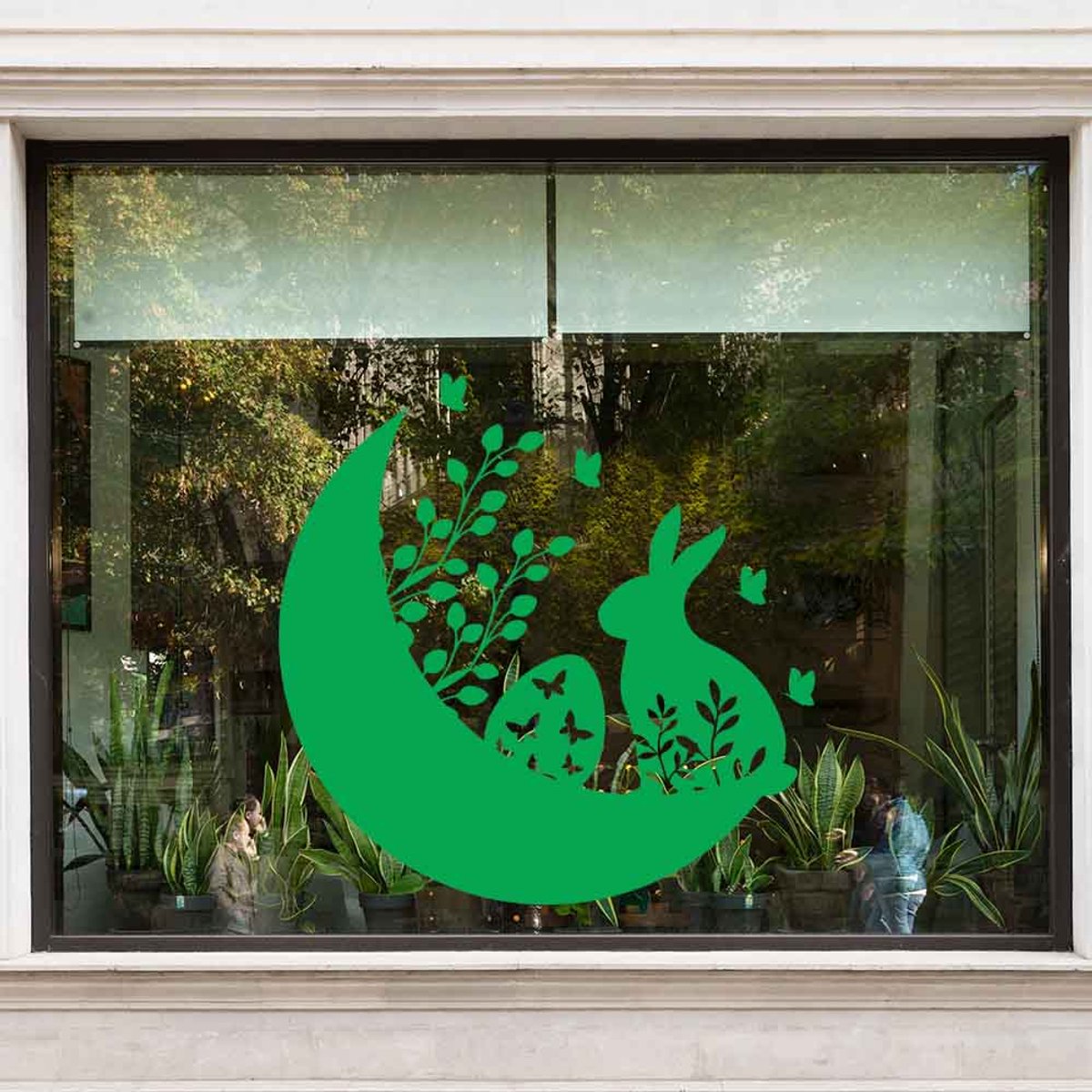 Raamsticker Pasen Paashaas in halve maan - Rood - 60-x-60-cm 60 x 60 c