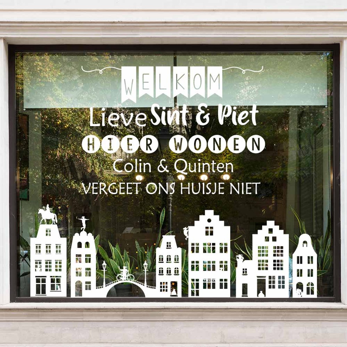 Raamsticker Sinterklaas hier woont/wonen - Wit - 30-x-30-cm 30 x 30 c