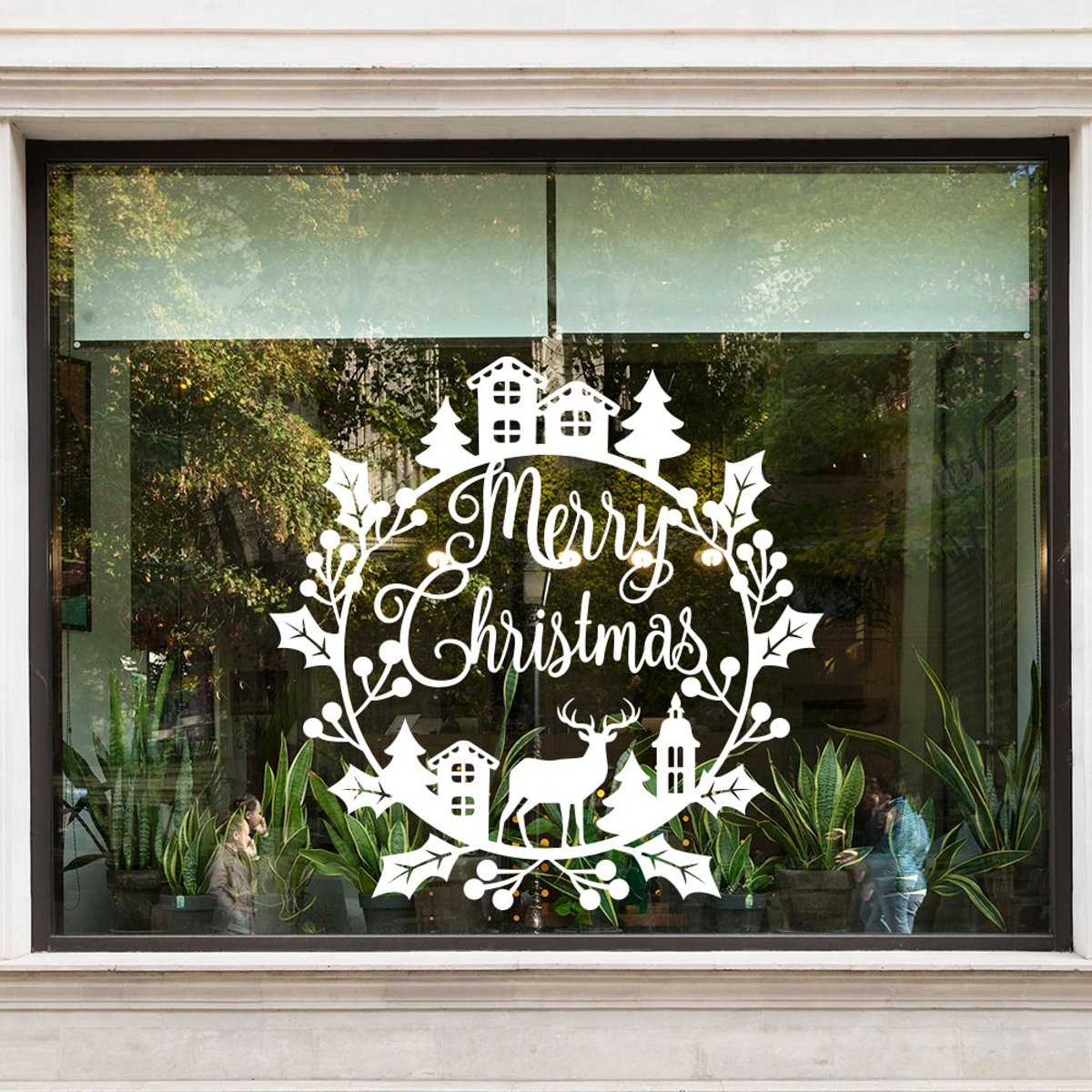 raamsticker kerst rond Merry Christmas - Zwart - 30-x-30-cm 30 x 30 c