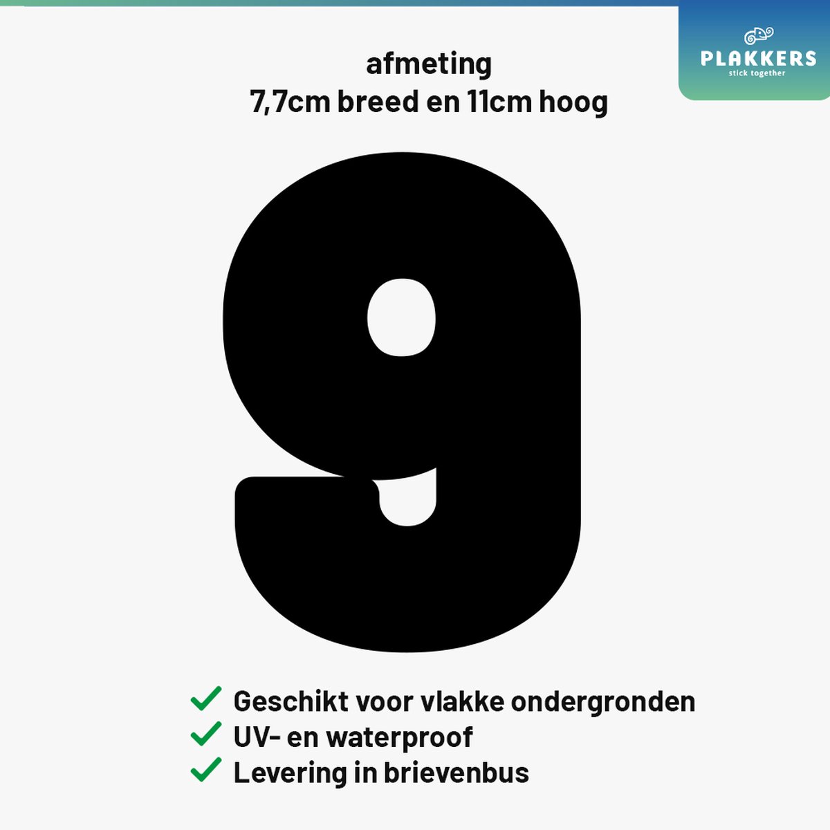 Cijfersticker Nummer 9 Zwart - Brievenbus - Container - Deur