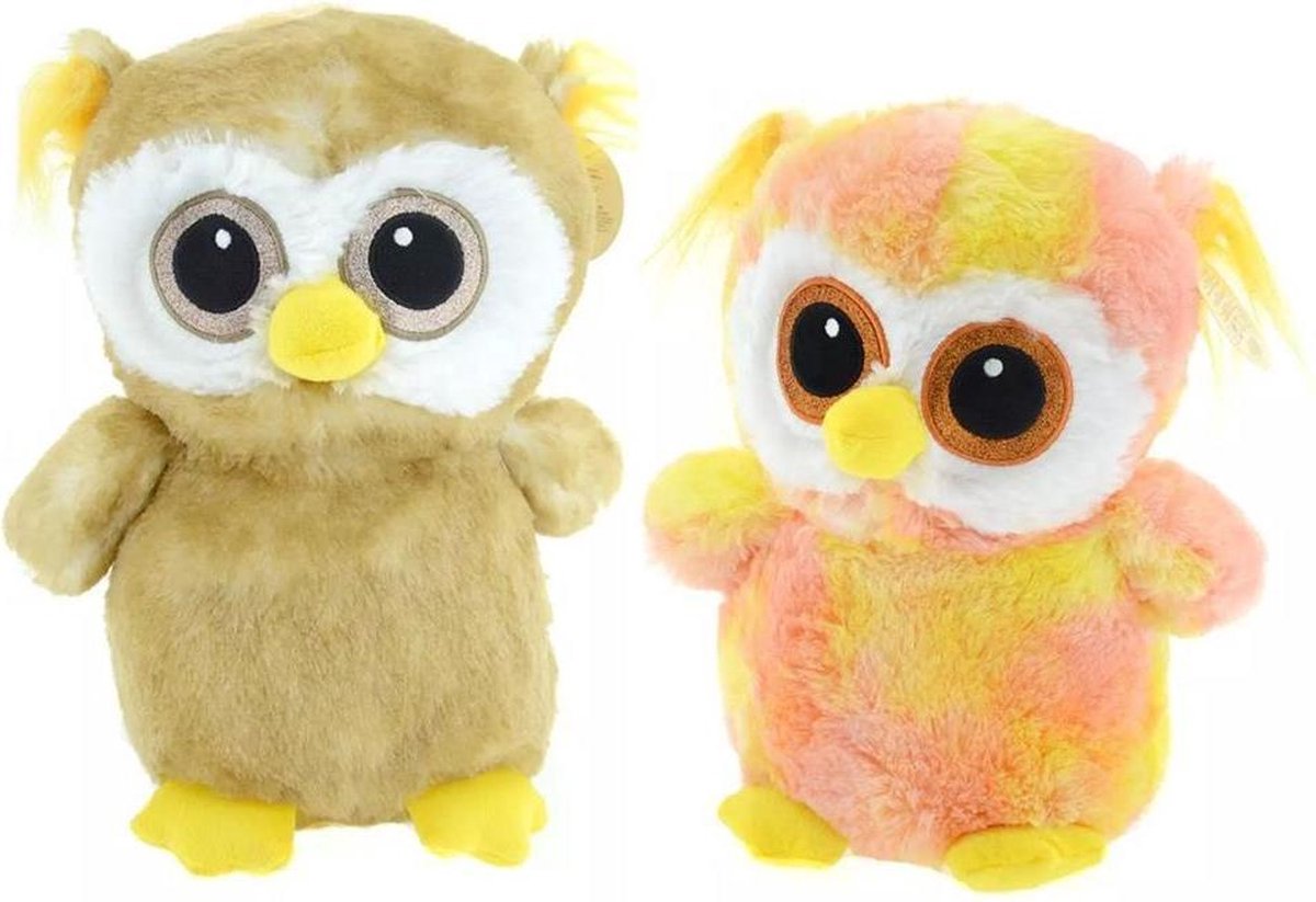  h knuffel uil pluche - 35 cm - assorti 2