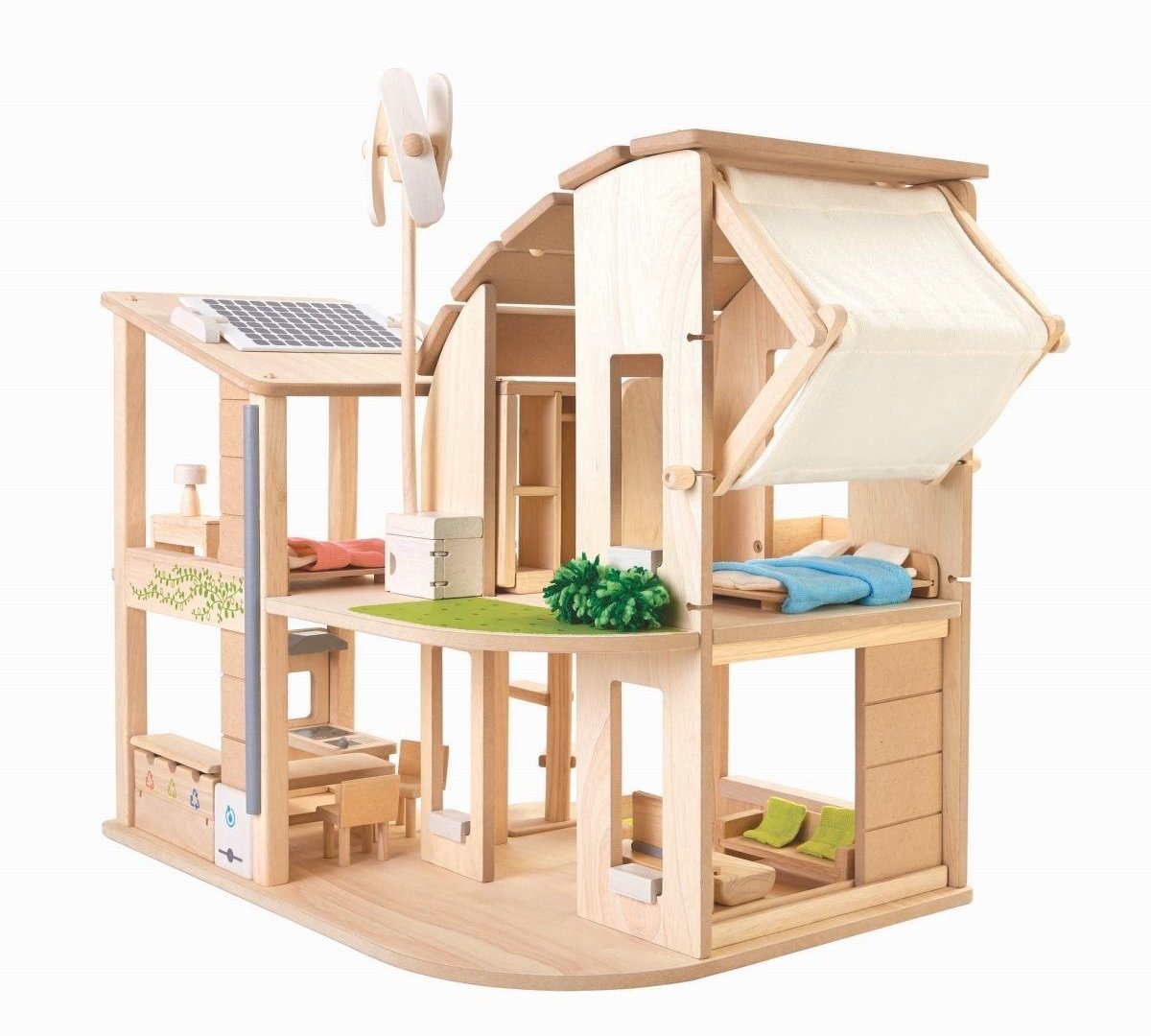 Plan Toys houten poppenhuis met meubels Duurzaam