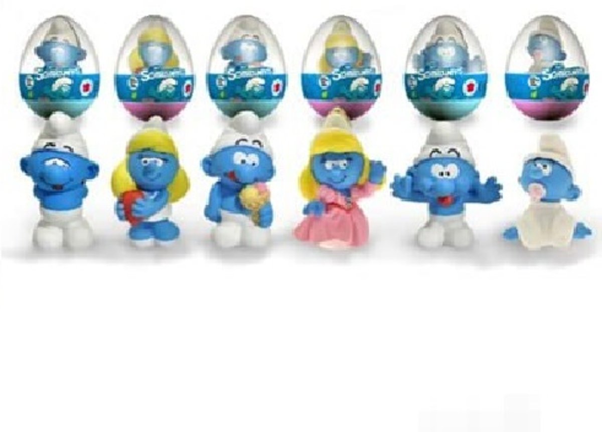 6 Smurfen badspeeltjes in plastic ei verpakt (figuurtjes +/- 6 cm)