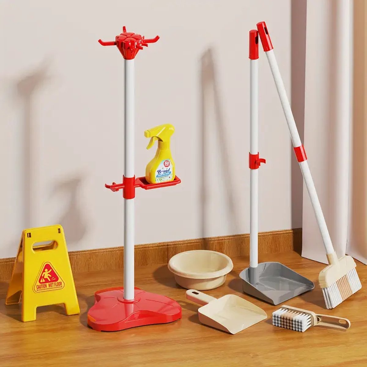 8-delige Speelgoed Schoonmaakset met Bezem, Emmer, Dweil & Accessoires – Rollenspel Schoonmaakspeelgoed voor Kinderen – Educatief Speelgoed – Cadeau voor Jongens & Meisjes – Play