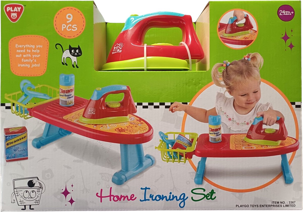 Play Strijkijzer Speelgoed Strijkplank Set - 9-delig - Rollenspel.