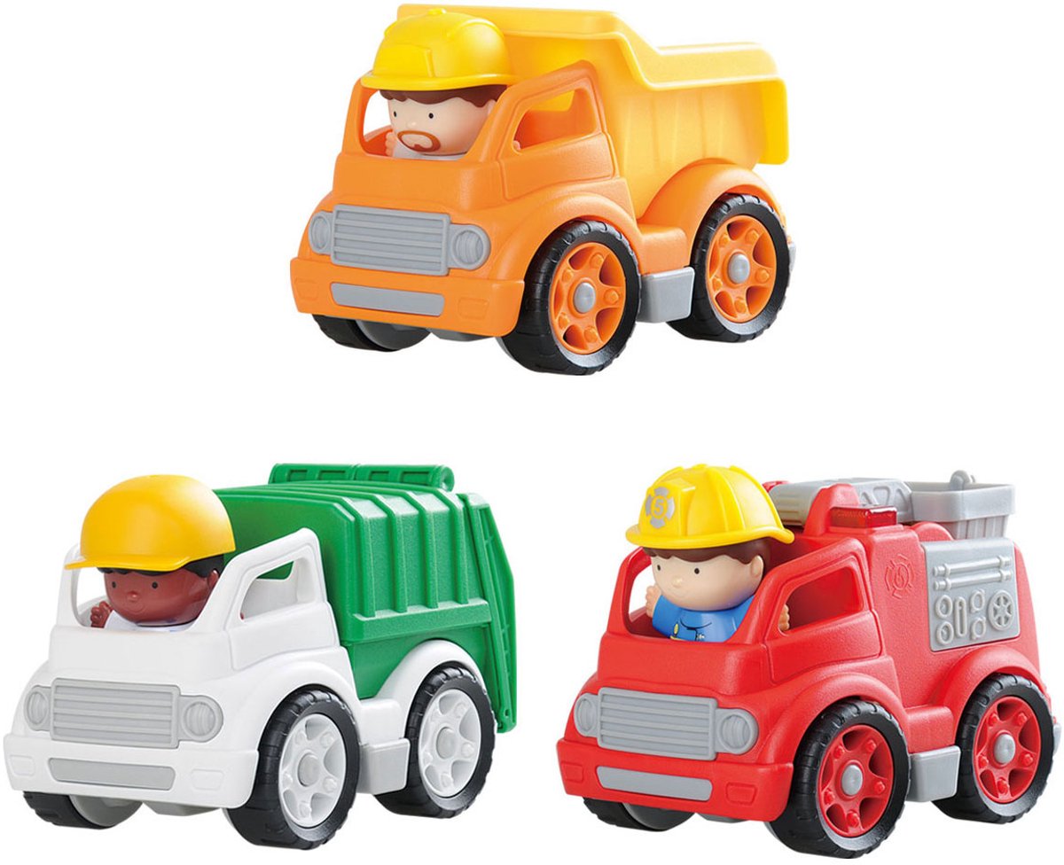 Play bouwvoertuigen speelgoedset met figuren - 6-delig - educatief.