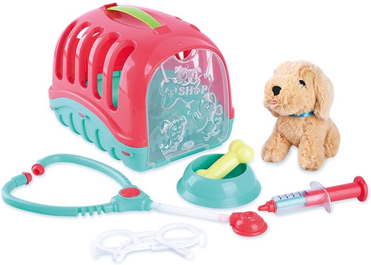 Play dieren reishok knuffel puppy speelgoedset met accessoires.