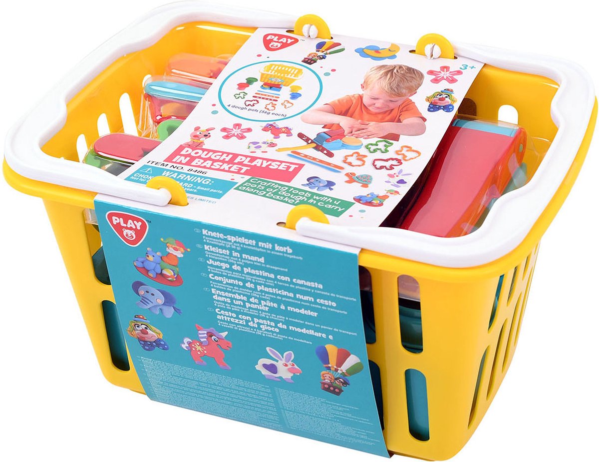 Play kleiset boetseerklei in winkelmand - 4 potjes en accessoires.