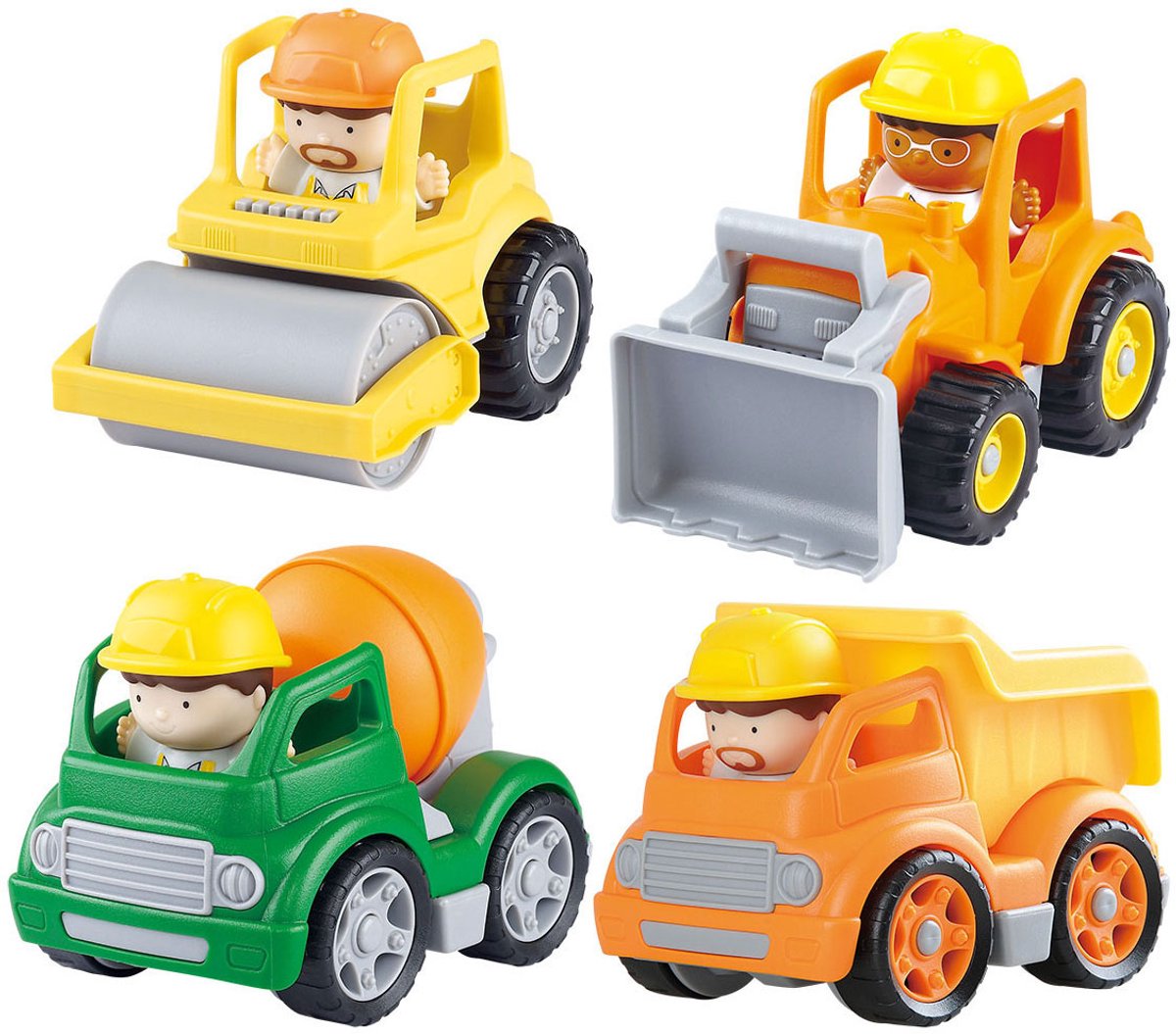 Play mini constructie voertuigen speelset met figuren - 8 delig bouwspeelgoed.