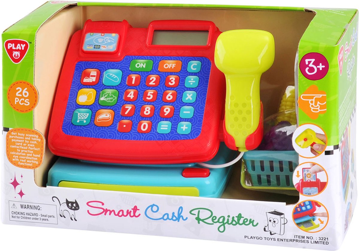 Play speelgoedkassa met accessoires - interactieve kassa speelset 26-delig.