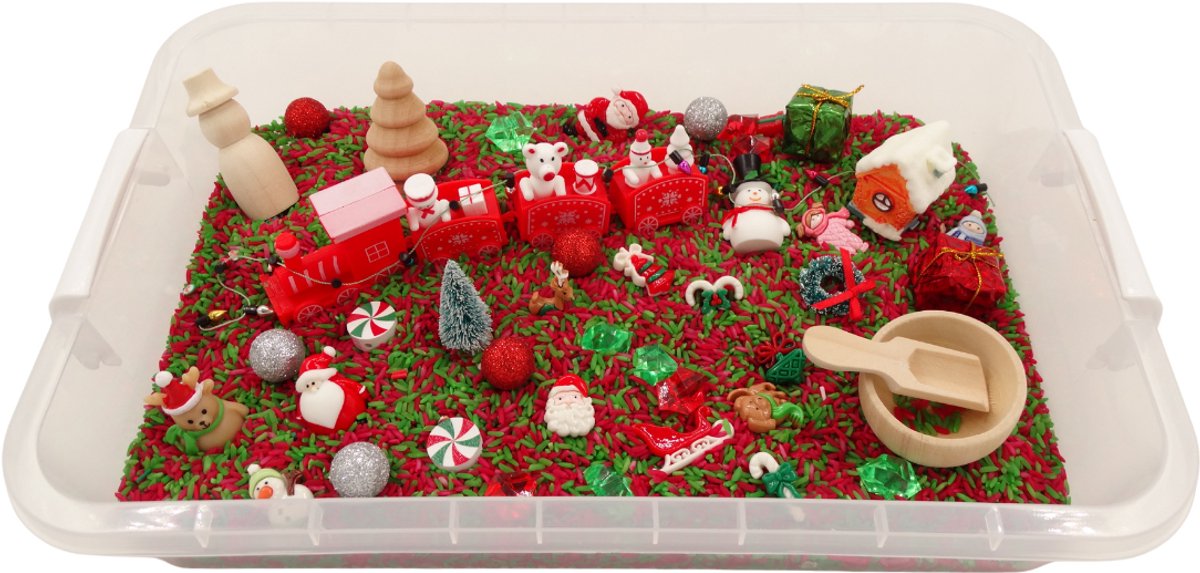Sensory Play Tray - Kerstmis - speelrijst