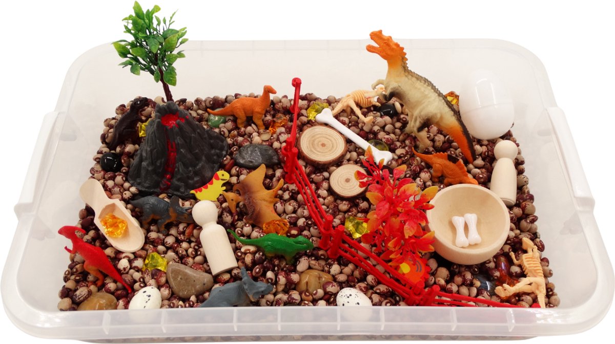 Sensory Play Tray - dinosaurussen - bonen
