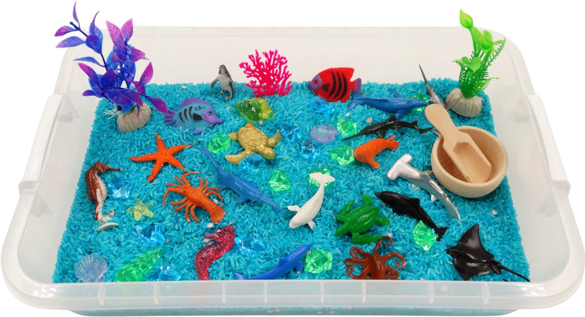 Sensory Play Tray - onderwater wereld - speelrijst