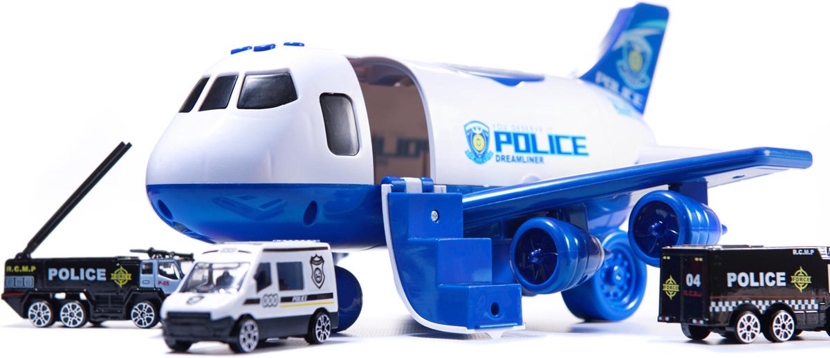 Speelgoed Vliegtuig Met Licht En Geluid + Politie Auto Voertuig - Politieauto 30 CM