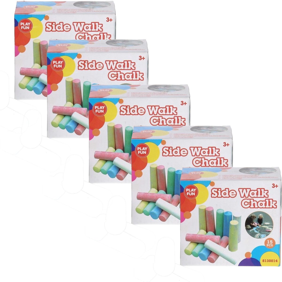 Playfun Stoepkrijt - 10 doosjes - gekleurd - 10 cm - krijt in doosje