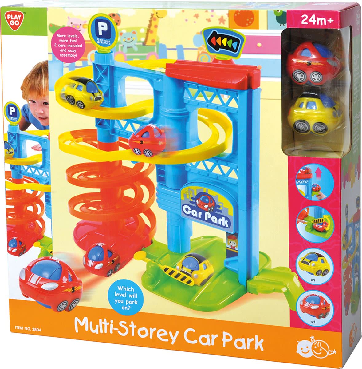 Playgo Parkeergarage met Meerdere Verdiepingen - met 2 Autootjes