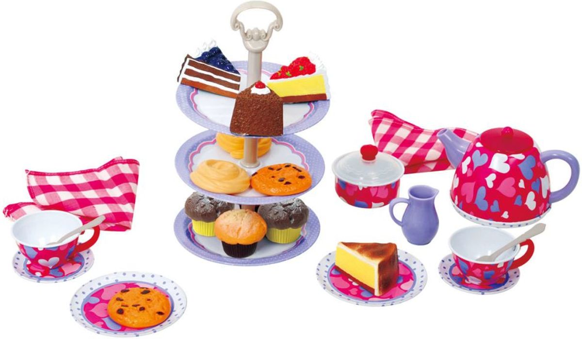 Theeservies voor 2 met Gebakjes - Metaal - 28-delig