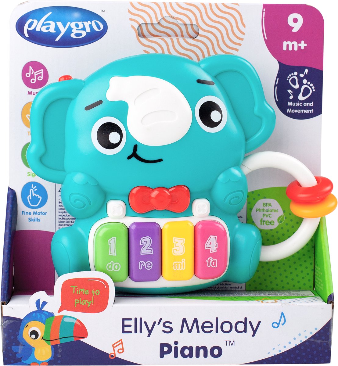 Playgro Ellys Melody Piano - Rammerlaar - Bijtrammelaar - bijtring - Baby speelgoed - Bijtspeeltje - Speeltje - Grijpspeelgoed - Baby rammelaar- Met licht en geluid